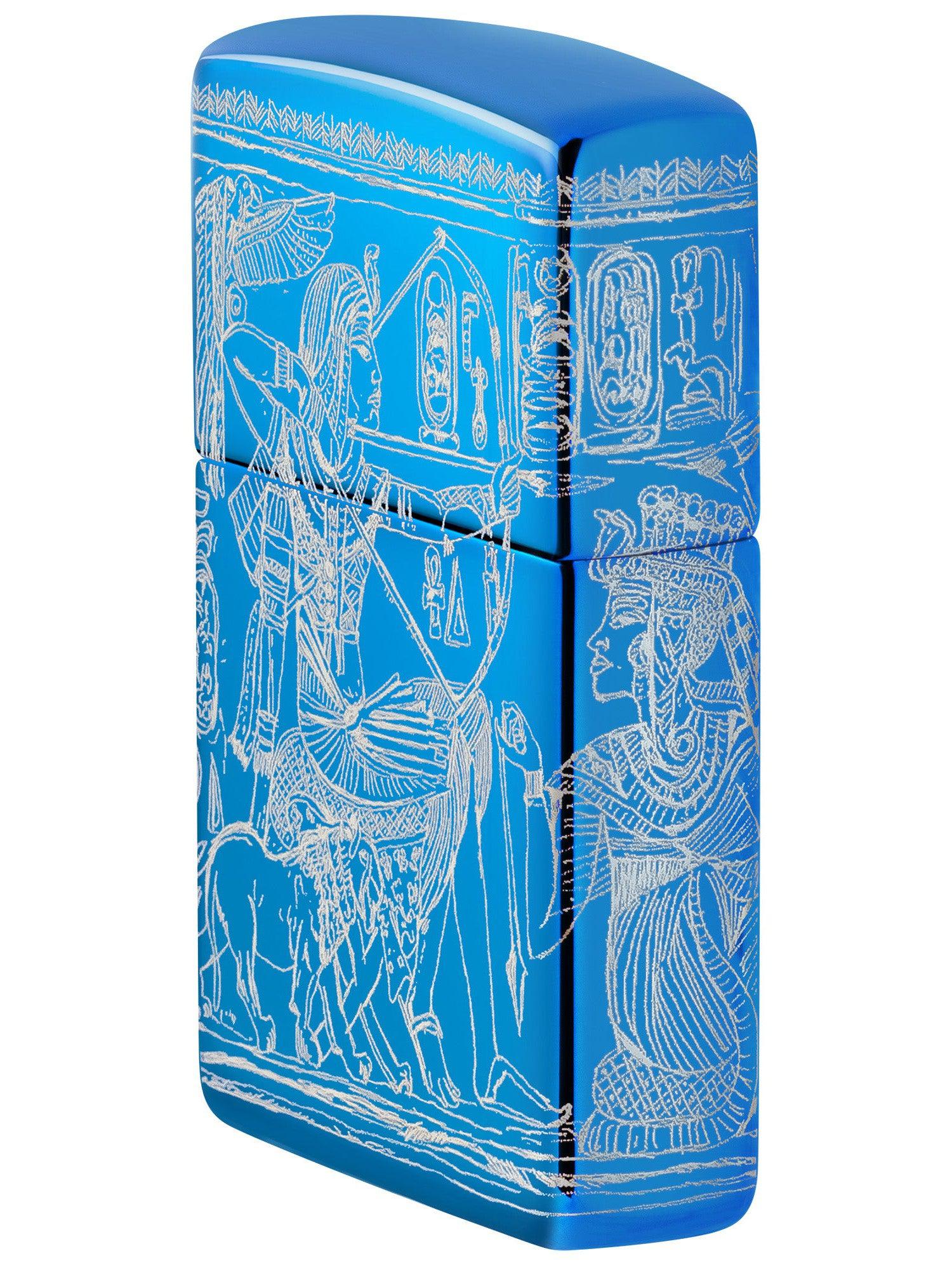 Zippo Lighter: Egyption Hieroglyphics, 360 Photo Image - High Polish Blue 81657