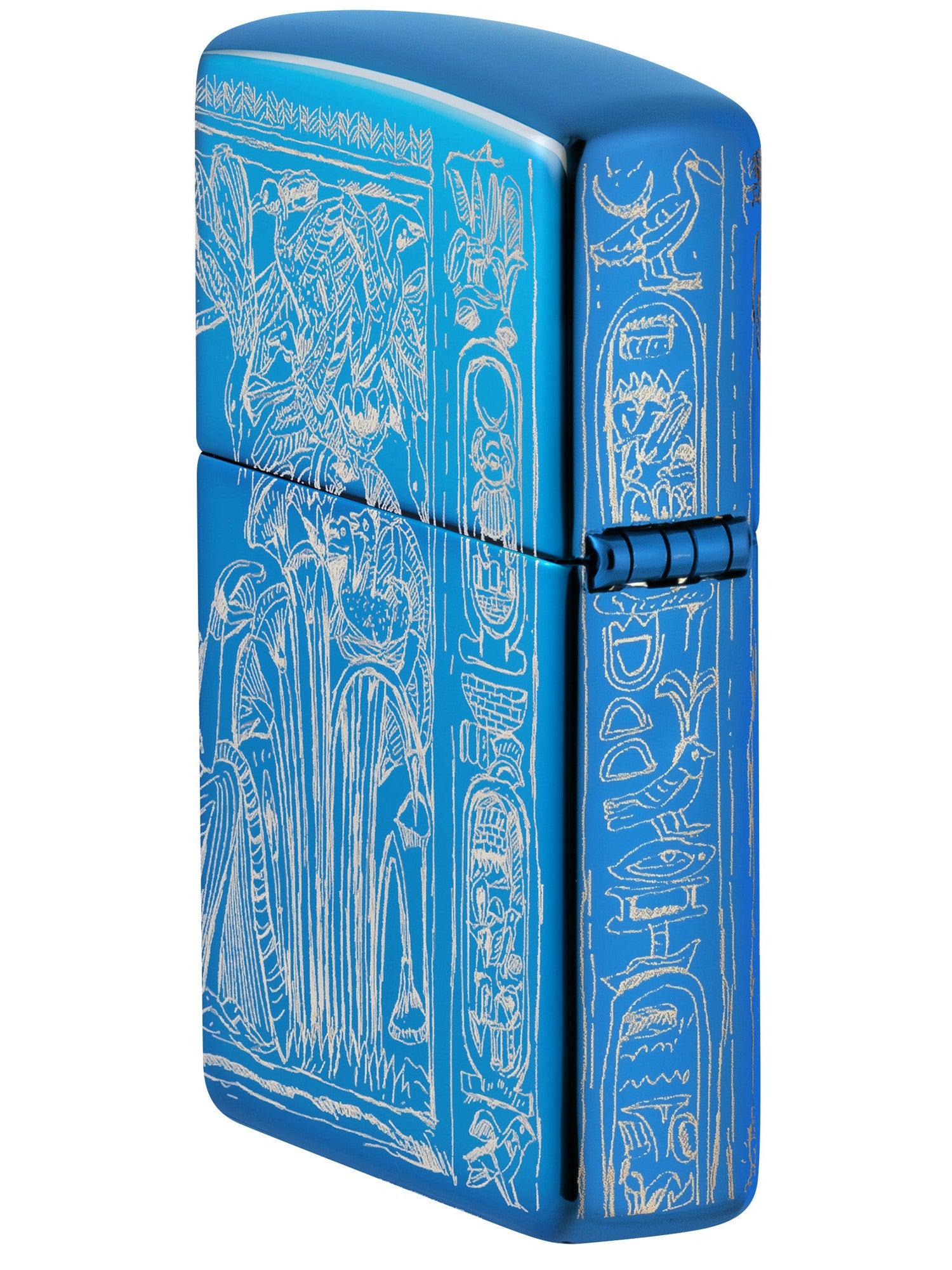 Zippo Lighter: Egyption Hieroglyphics, 360 Photo Image - High Polish Blue 81657