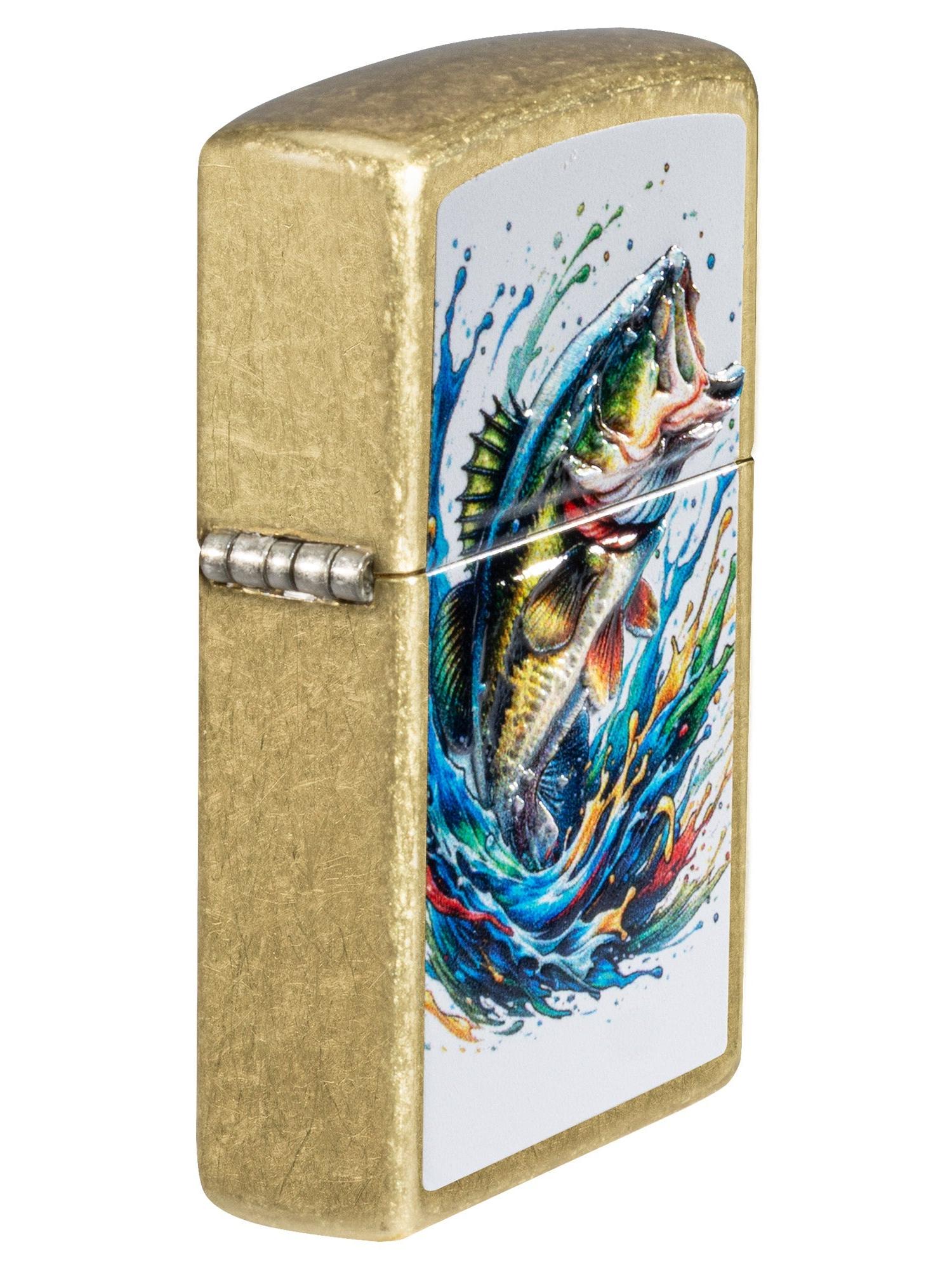 Zippo Lighter: Colorful Bass Fish, Texture - Street Brass 81701