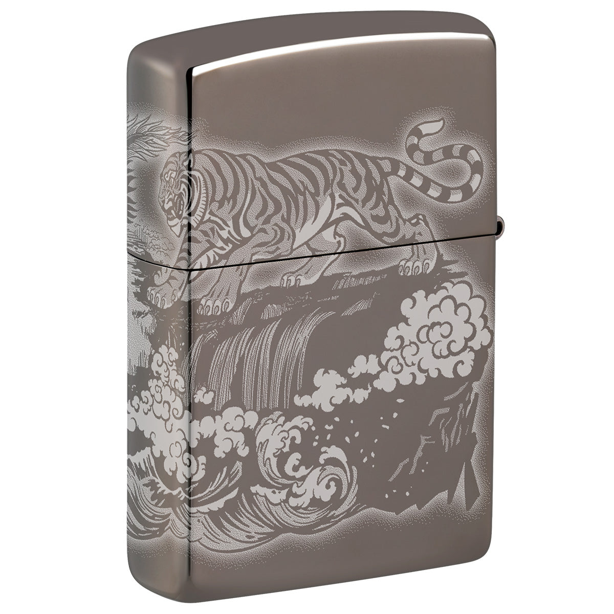 Zippo Lighter: Dragon and Tiger, Engraved 360 - Black Ice 81762