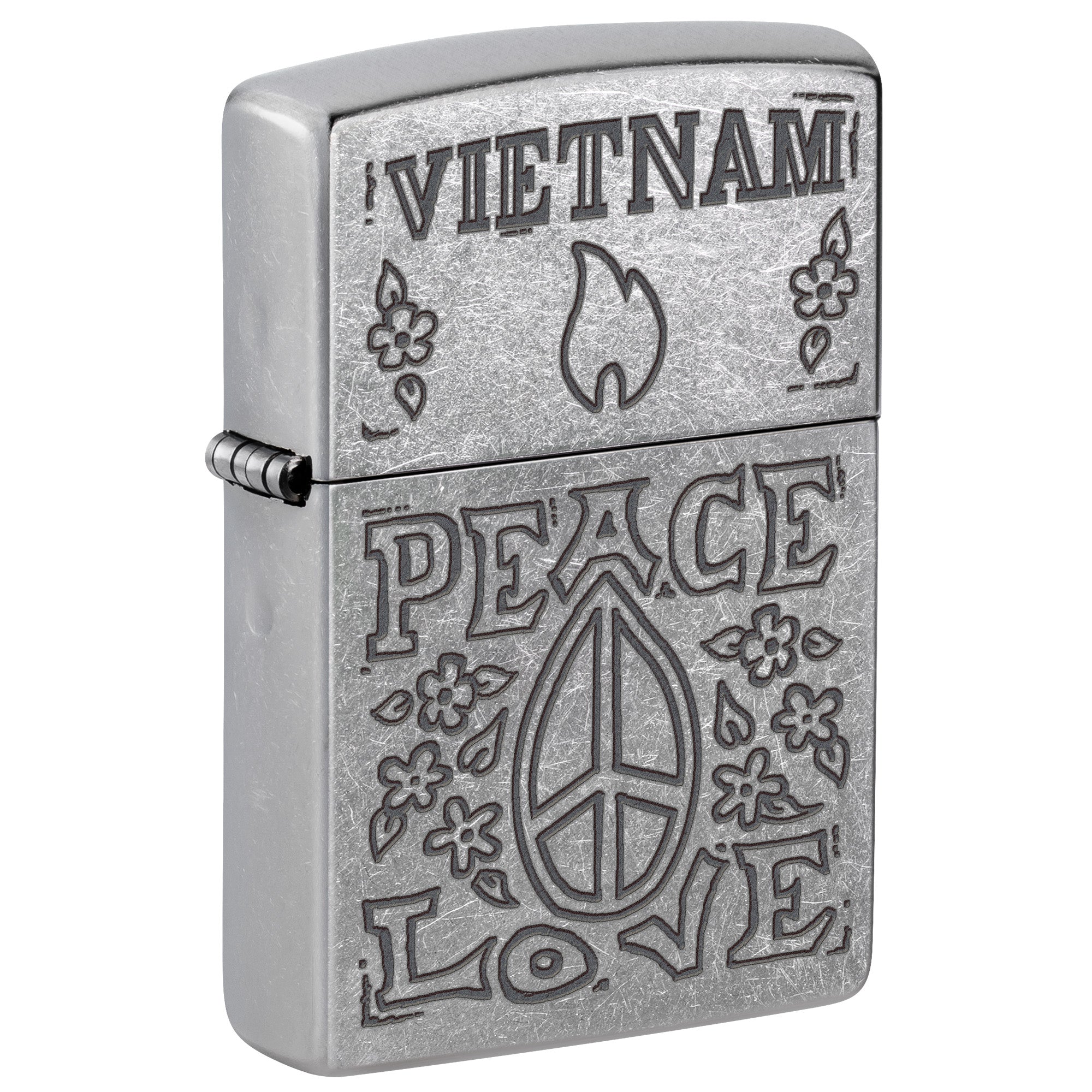Zippo Lighter: Vietnam War Trench Art, Peace and Love - Street