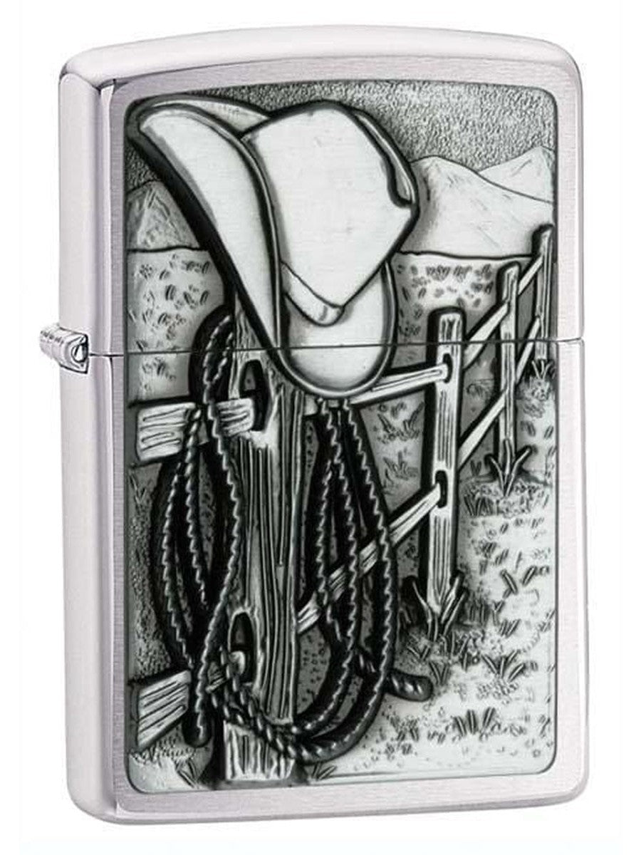 Zippo Lighter: Resting Cowboy Emblem - Brushed Chrome 24879 (1975501553779)