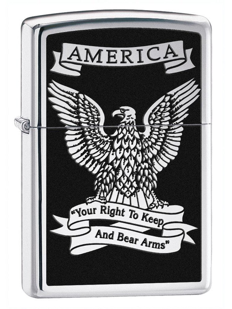 Zippo Pipe Lighter: America Eagle, Right to Bear Arms - High Polish Chrome 28290PL (1999371862131)