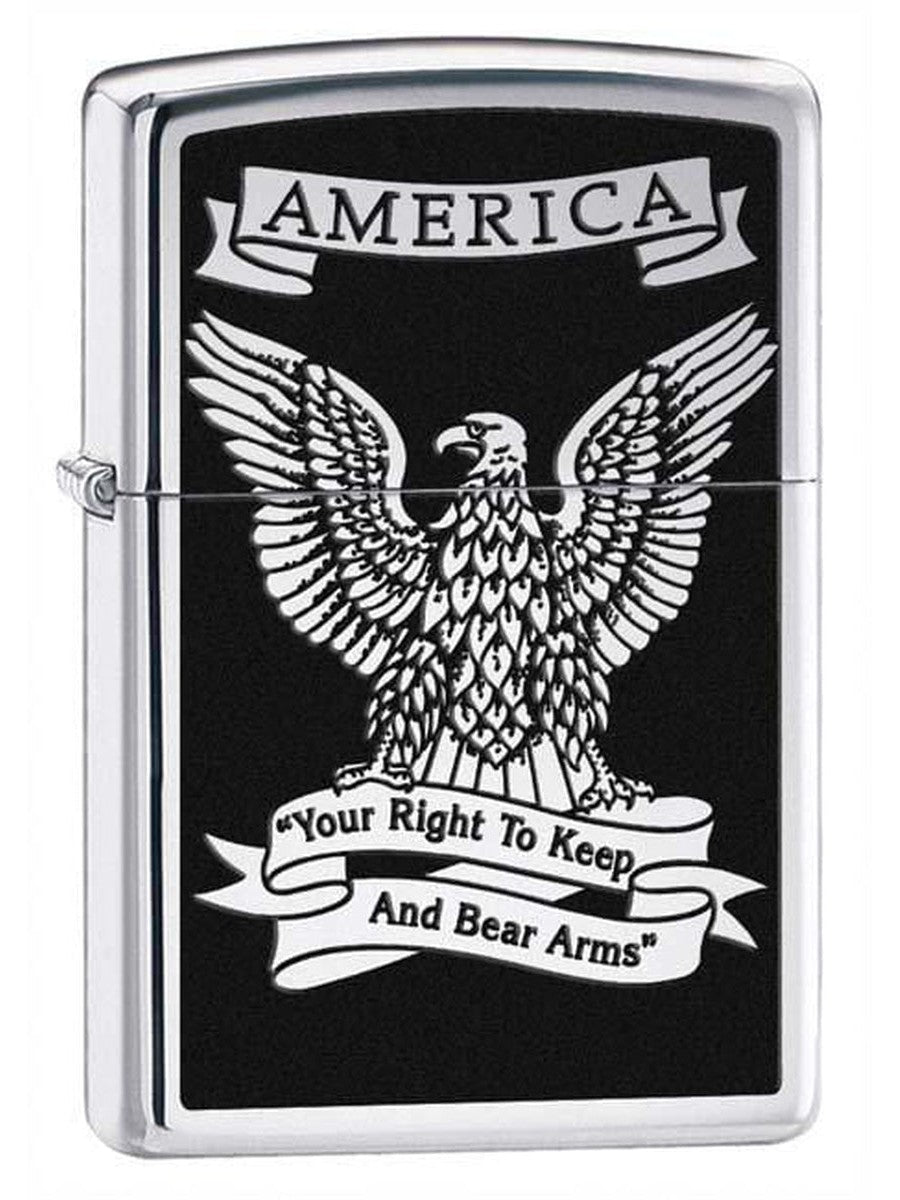 Zippo Lighter: America Eagle, Right to Bear Arms- HP Chrome 28290 - Gear Exec (1975509844083)