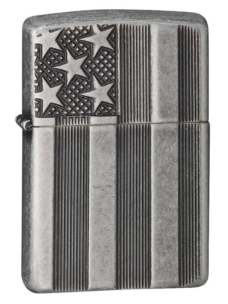 Zippo Pipe Lighter: United States Flag, Armor - Antique Silver Plate 28974PL (1999372320883)
