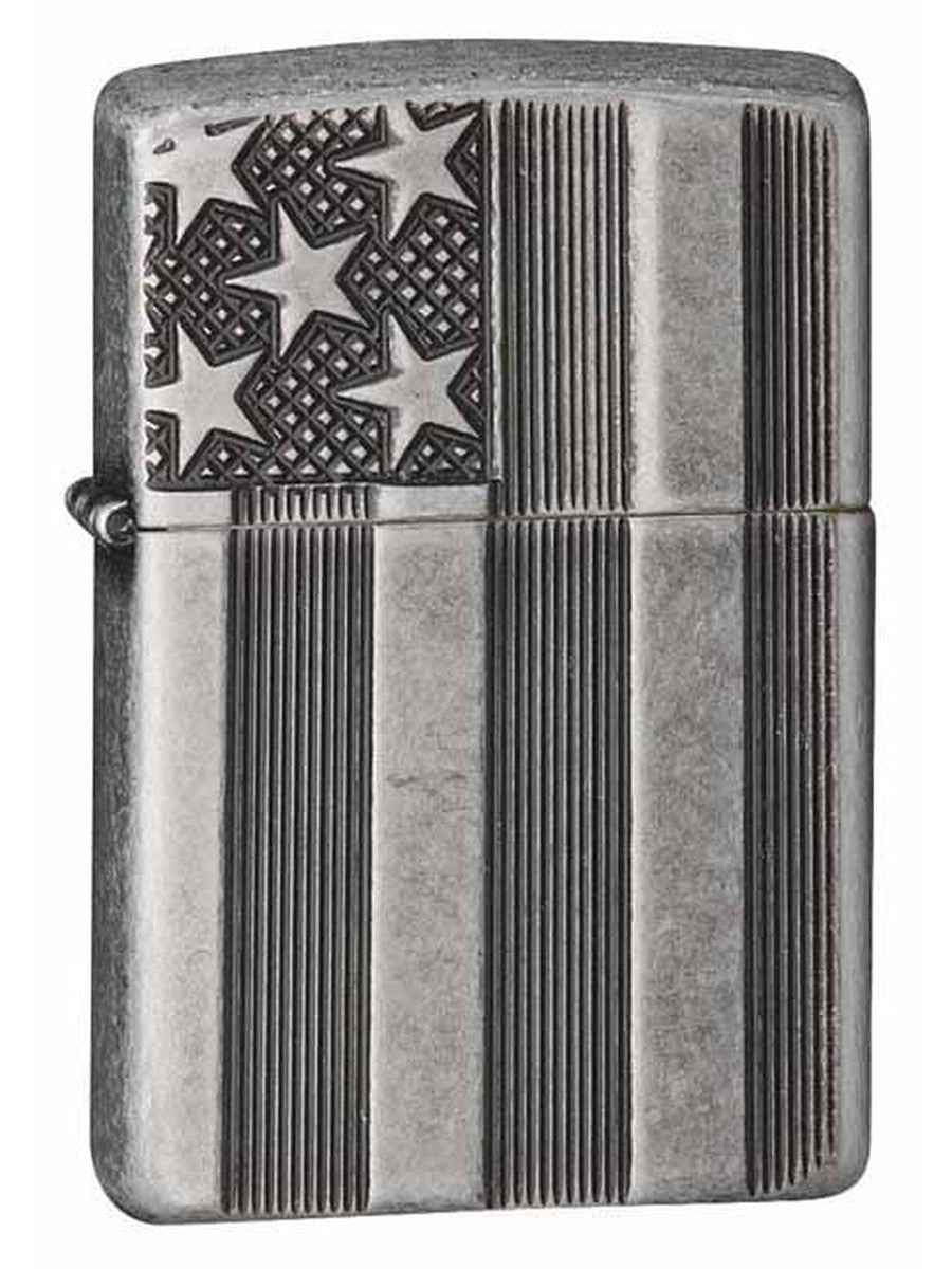 Zippo Lighter: United States Flag, Armor - Antique Silver Plate 28974 (1975530094707)