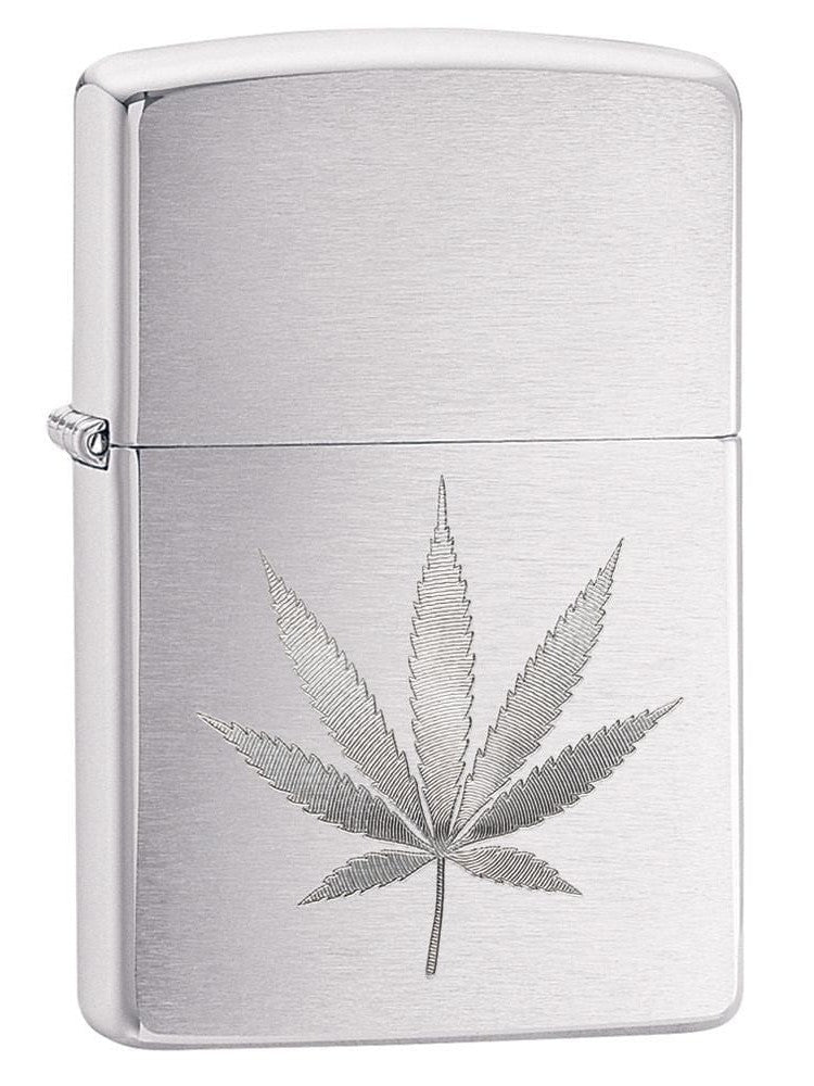 Zippo Pipe Lighter: Engraved Weed Leaf - Brushed Chrome 29587PL (1999372714099)