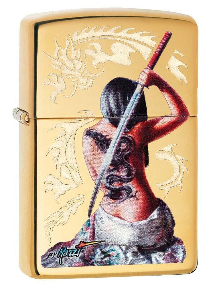 Zippo Pipe Lighter: Mazzi Samurai Girl - High Polish Brass 29668PL (1999372845171)
