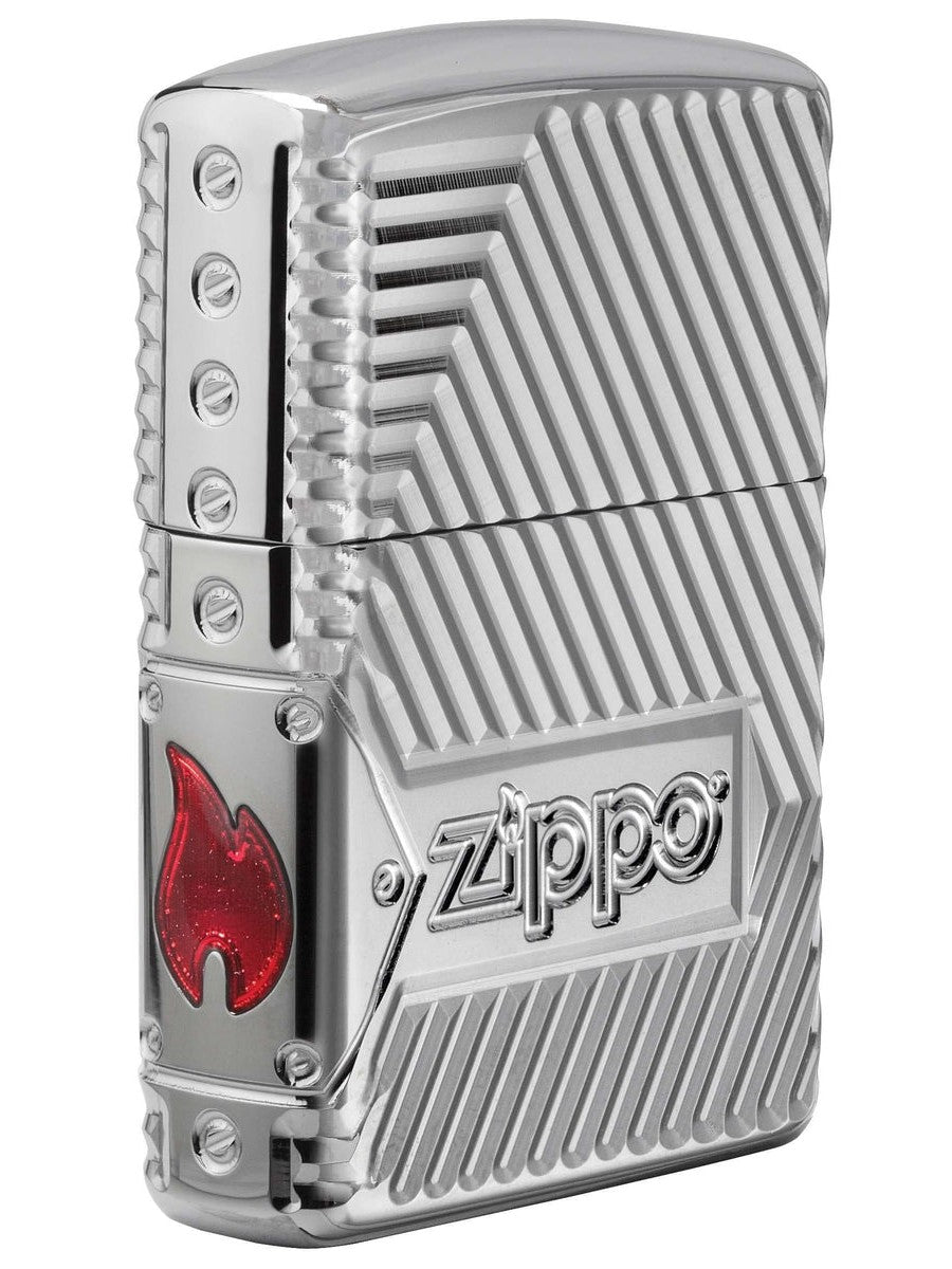 Zippo Lighter: Armor Multicut Bolts and Flame - High Polish Chrome 29672 - Gear Exec (1975546577011)