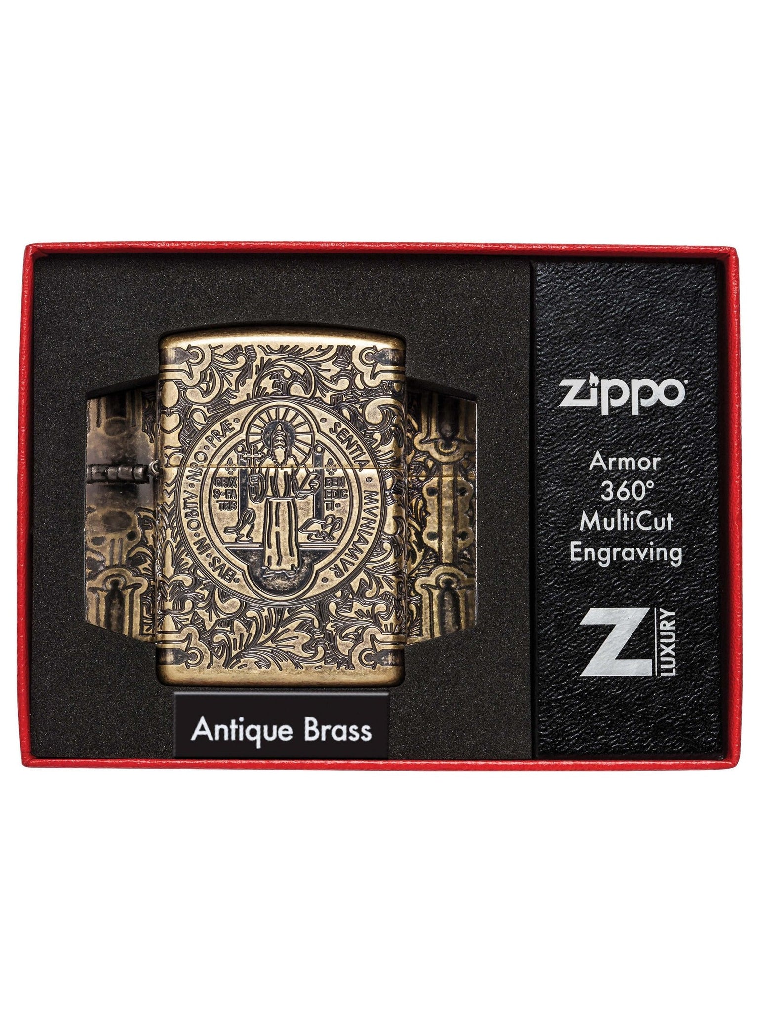 Zippo Lighter: Armor Multicut St. Benedict Medal - Antique Brass 29719 - Gear Exec (1975547494515)