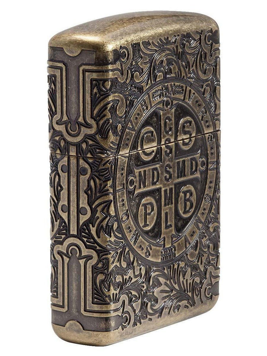 Zippo Lighter: Armor Multicut St. Benedict Medal - Antique Brass 29719 - Gear Exec (1975547494515)