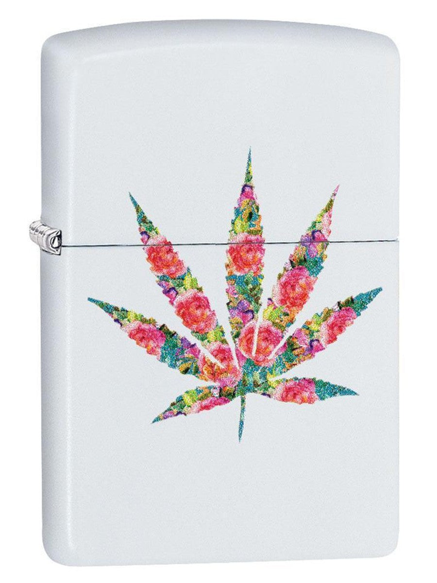 Zippo Lighter: Floral Weed Leaf - White Matte 29730 - Gear Exec (1975547887731)