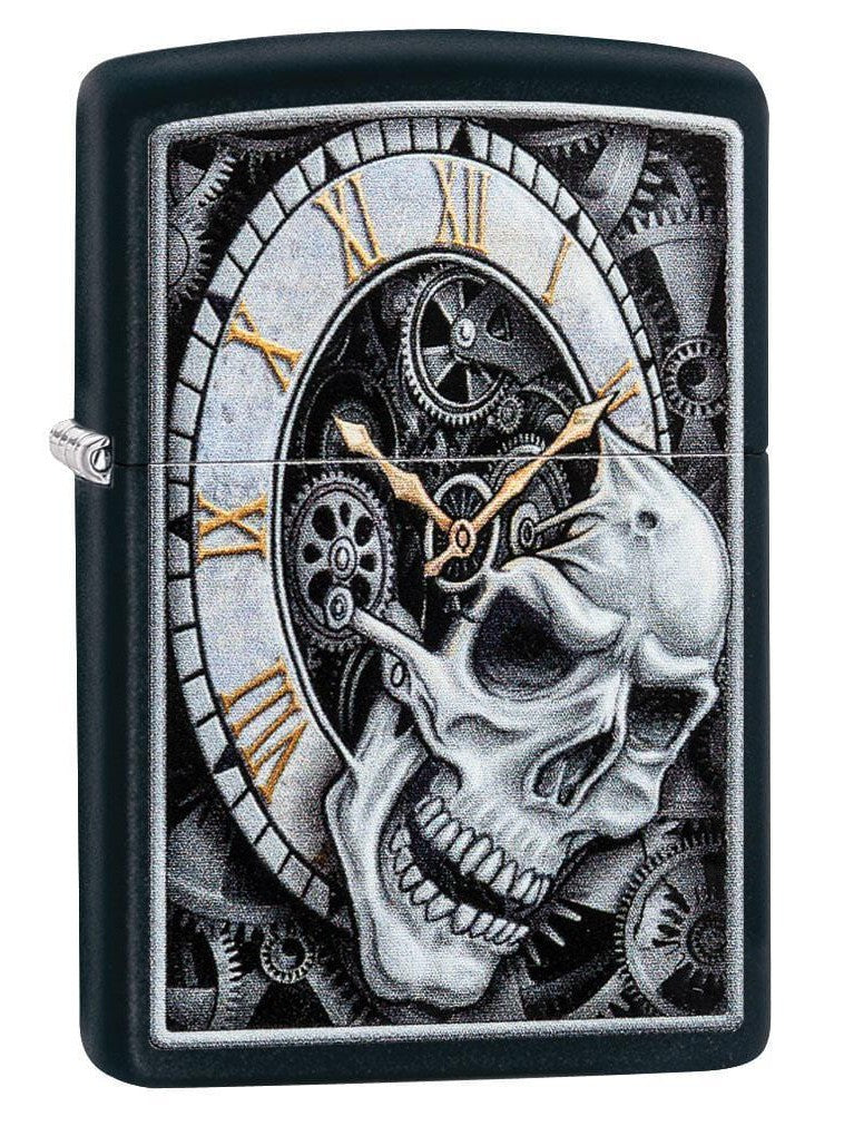 Zippo Lighter: Skull and Clock - Black Matte 29854 (1999366520947)