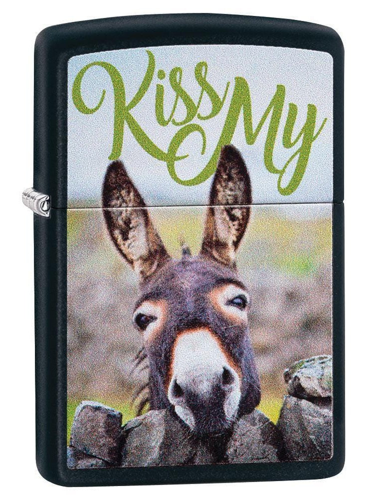 Zippo Lighter: Kiss My Donkey - Black Matte 29868 (1999367241843)