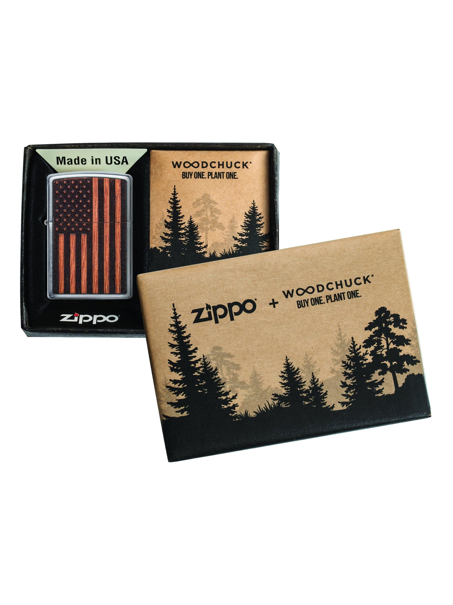 Zippo Lighter: Woodchuck American Flag - Brushed Chrome 29966 (2059591450739)