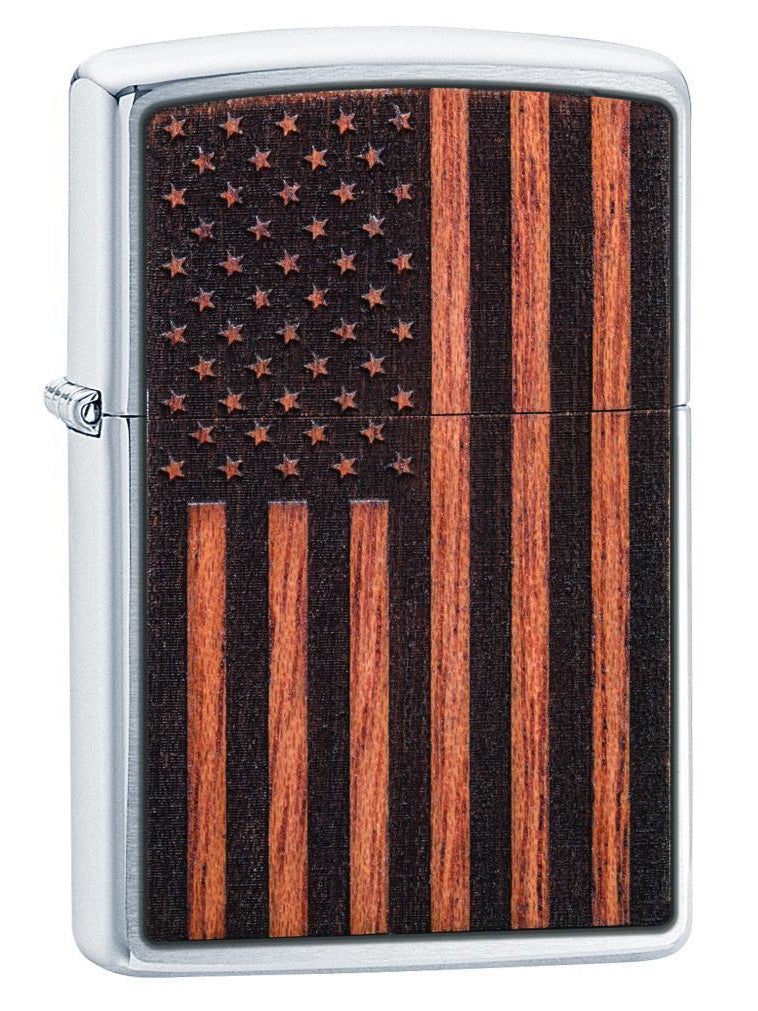 Zippo Lighter: Woodchuck American Flag - Brushed Chrome 29966 (2059591450739)