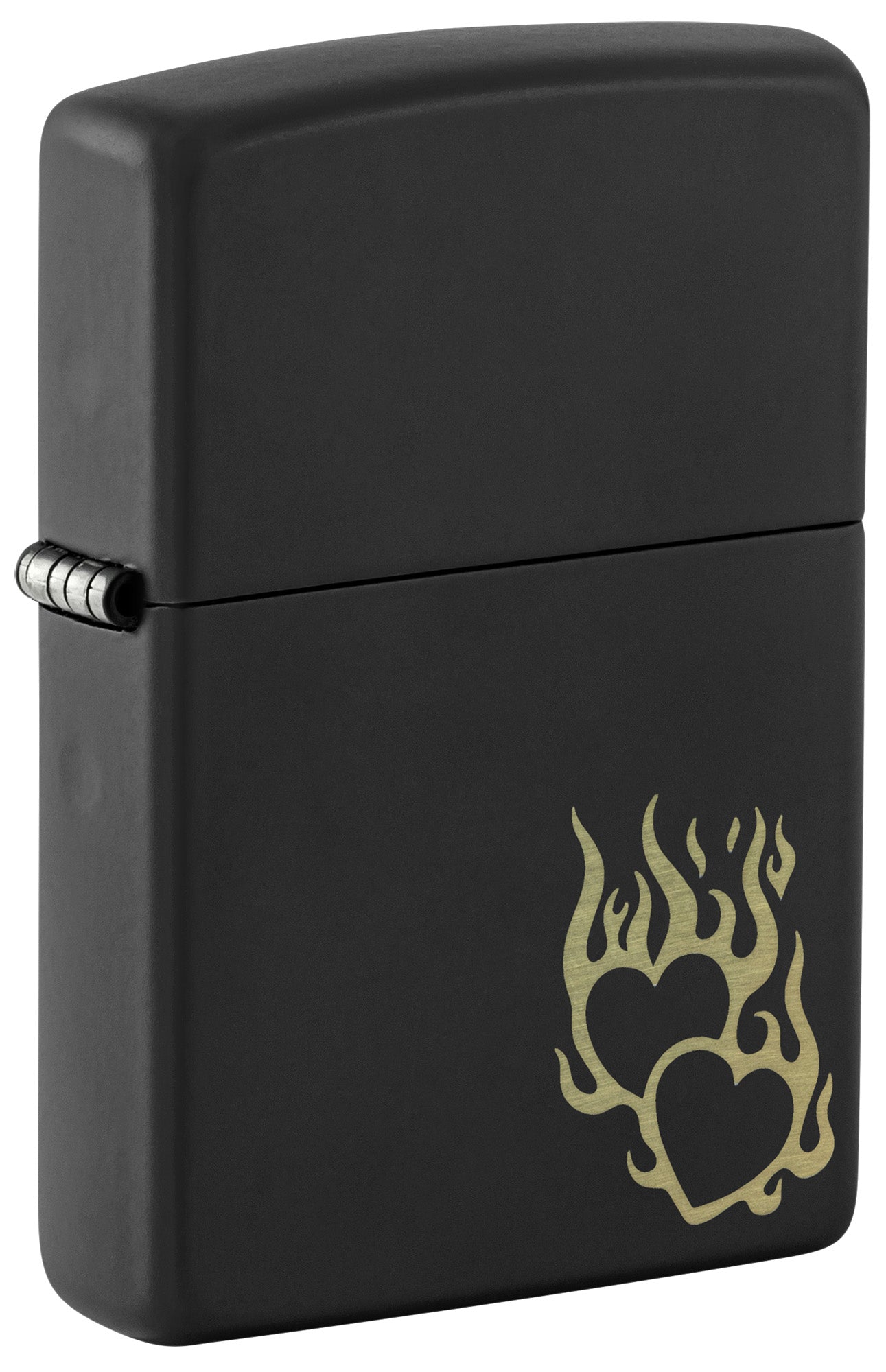 Zippo Lighter: Hearts on Fire, Engraved - Black Matte 46004