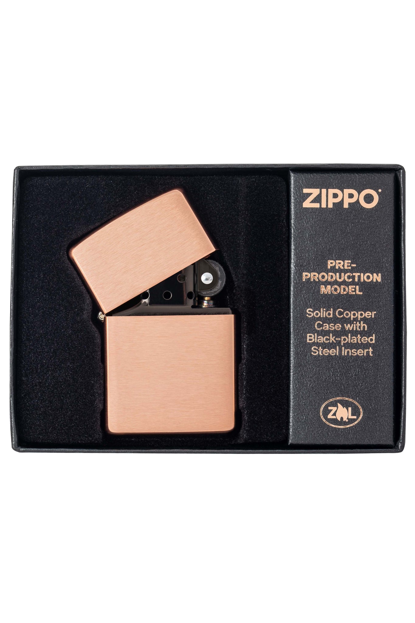 Zippo Lighter: Solid Copper with Black Insert - Brushed Copper 48107