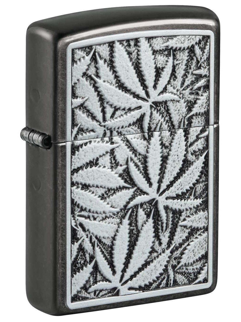 Zippo Lighter: Weed Leaves Emblem - Gray 48123