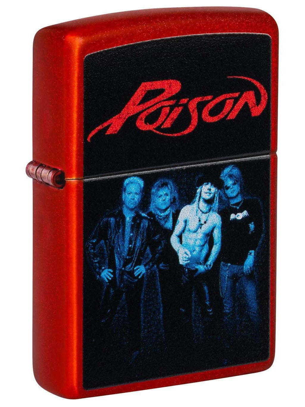 Zippo Lighter: Poison Logo with Band - Metallic Red 48206