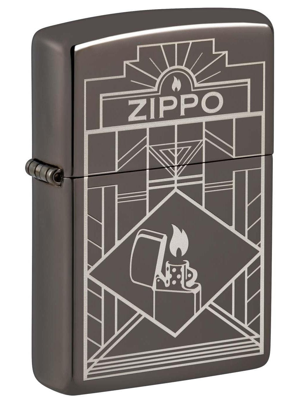Zippo Lighter: Engraved Art Deco Zippo Design - Black Ice 48247