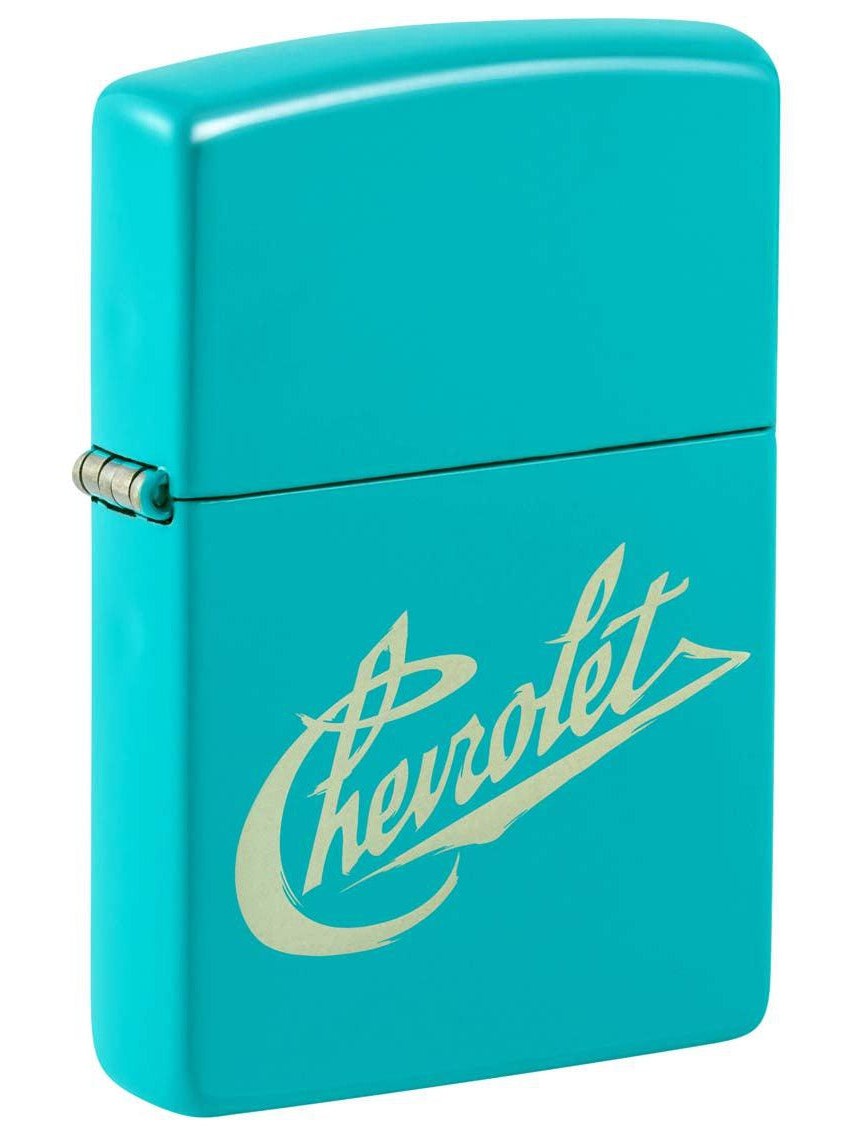 Zippo Lighter: Chevrolet Vintage Logo, Engraved - Flat Turquoise 48399