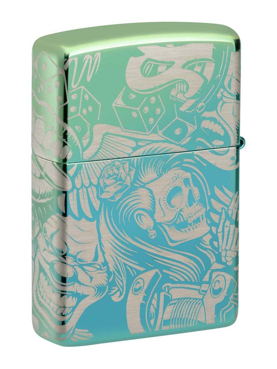 Zippo Lighter: Tattoo Themes, Laser 360 - High Polish Teal 48410