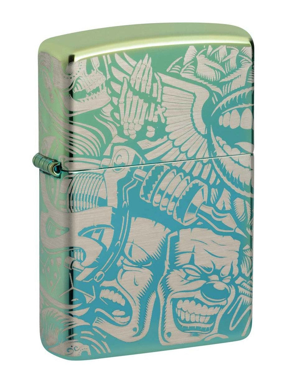Zippo Lighter: Tattoo Themes, Laser 360 - High Polish Teal 48410