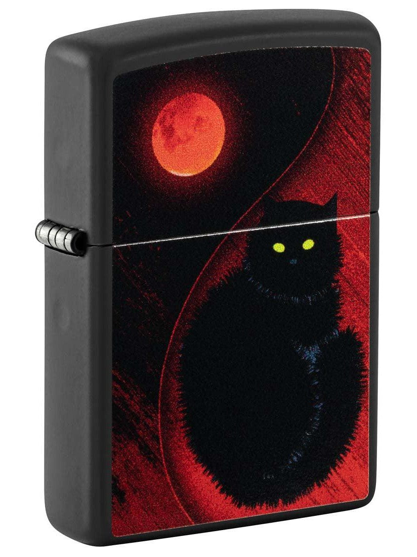 Zippo Lighter: Black Cat with Full Moon - Black Matte 48453