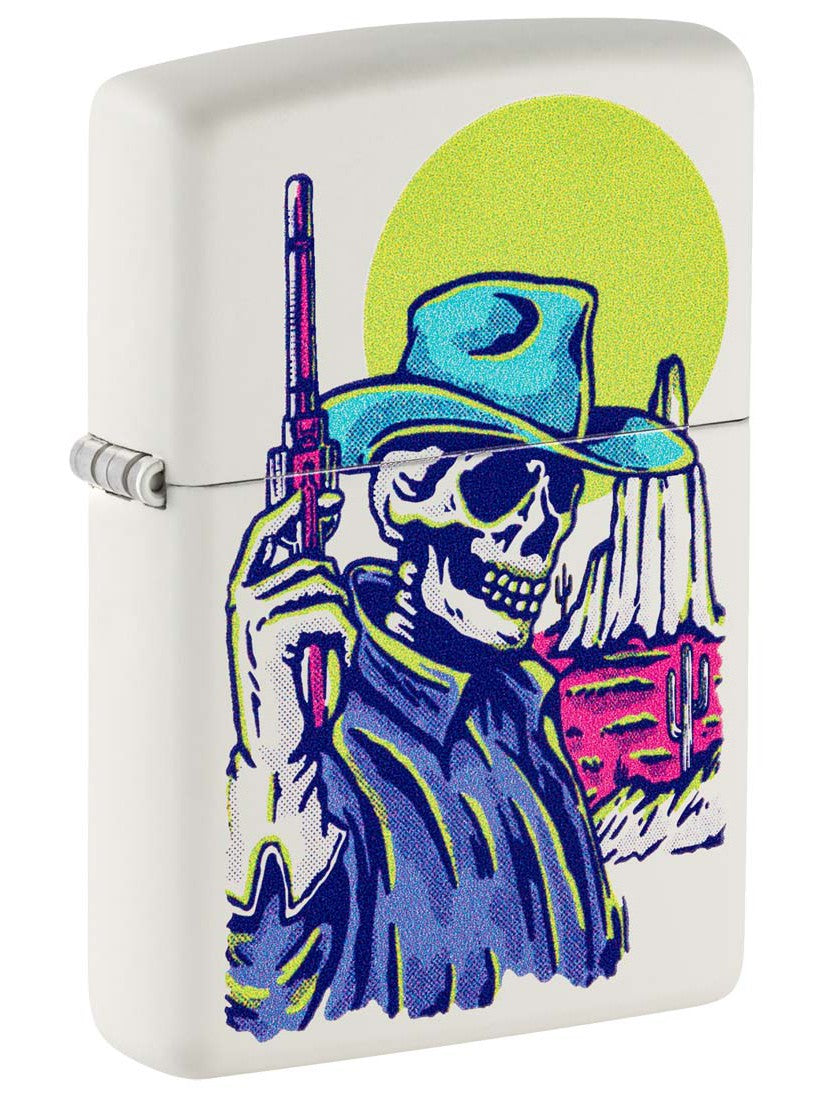 Zippo Lighter: Wild West Skeleton - White Matte 48502
