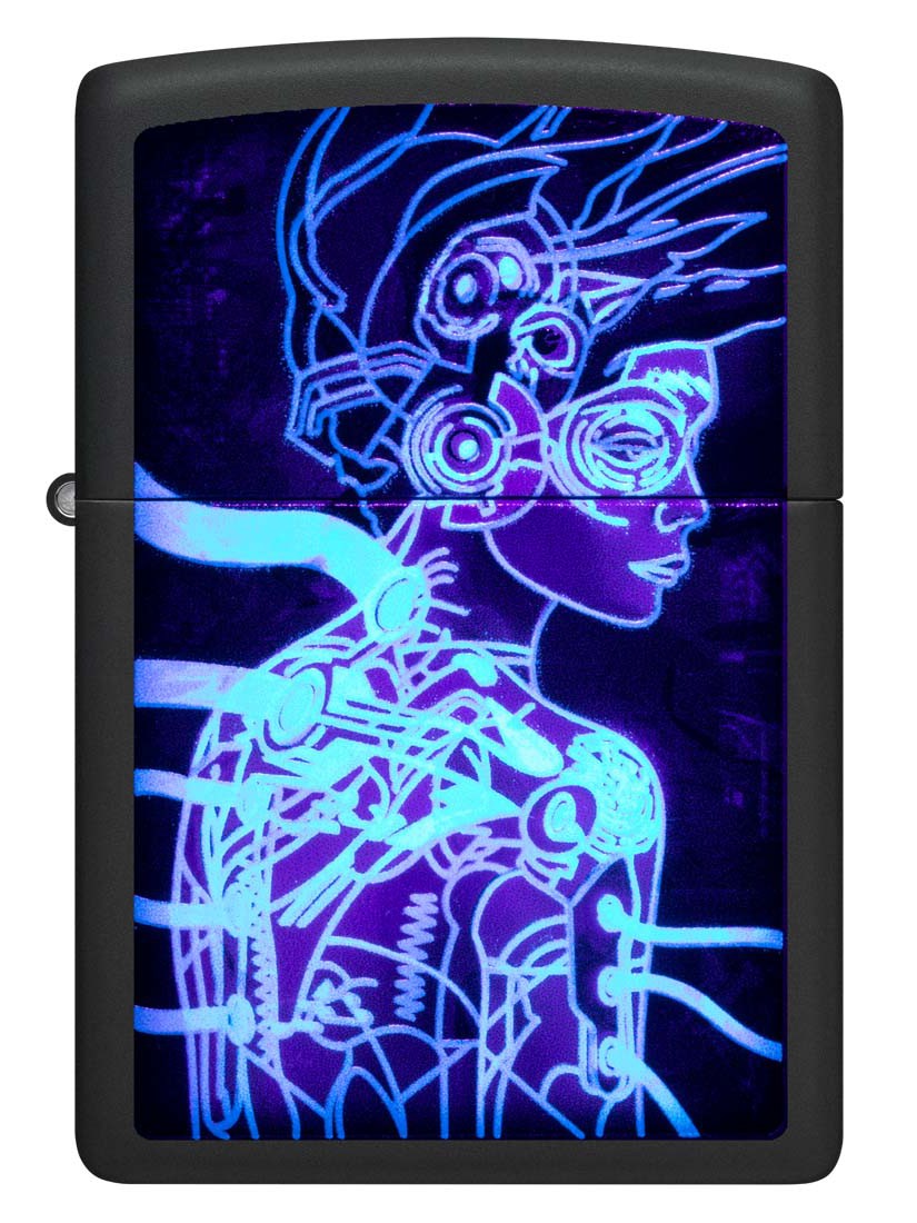 Zippo Lighter: Cyber Woman, Black Light - Black Matte 48517