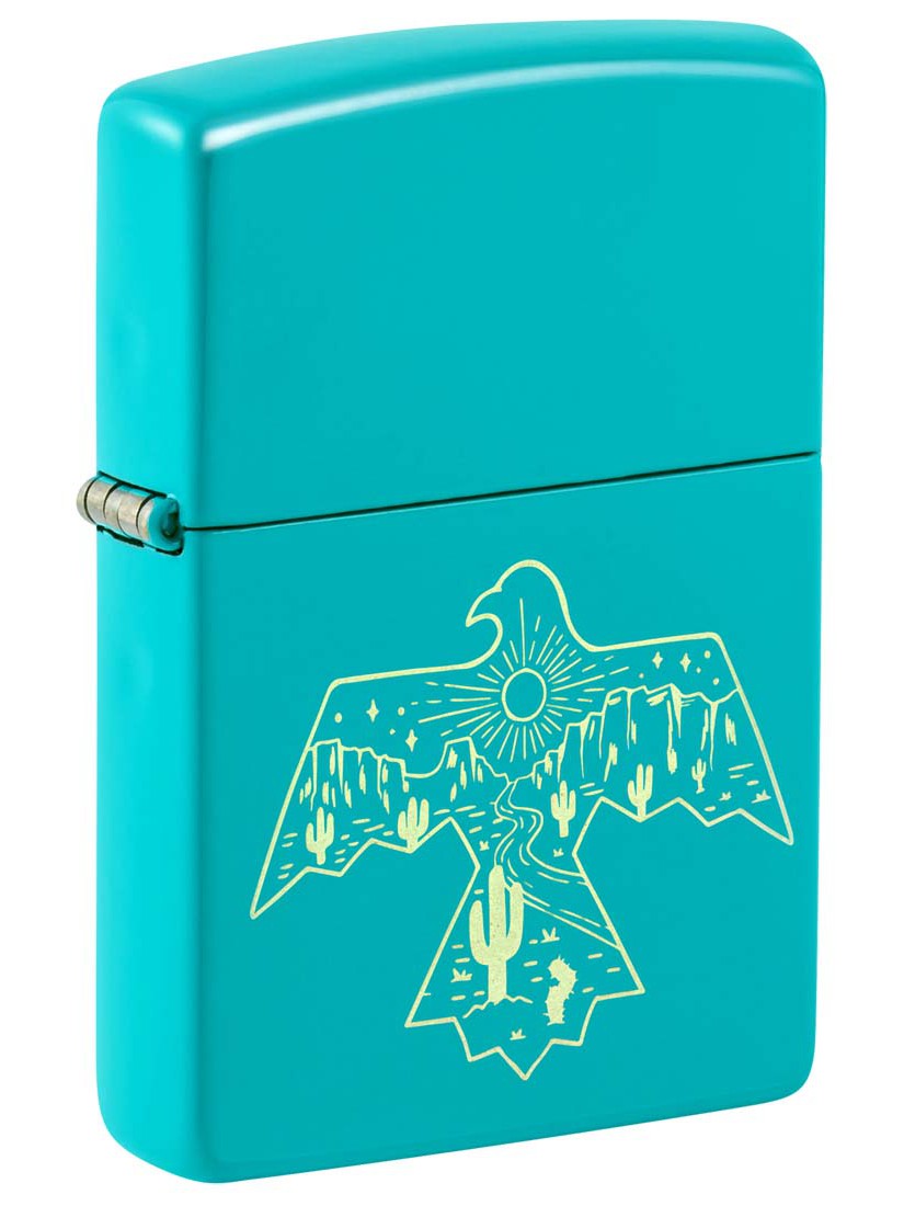 Zippo Lighter: Thunderbird Design - Flat Turquoise 48522