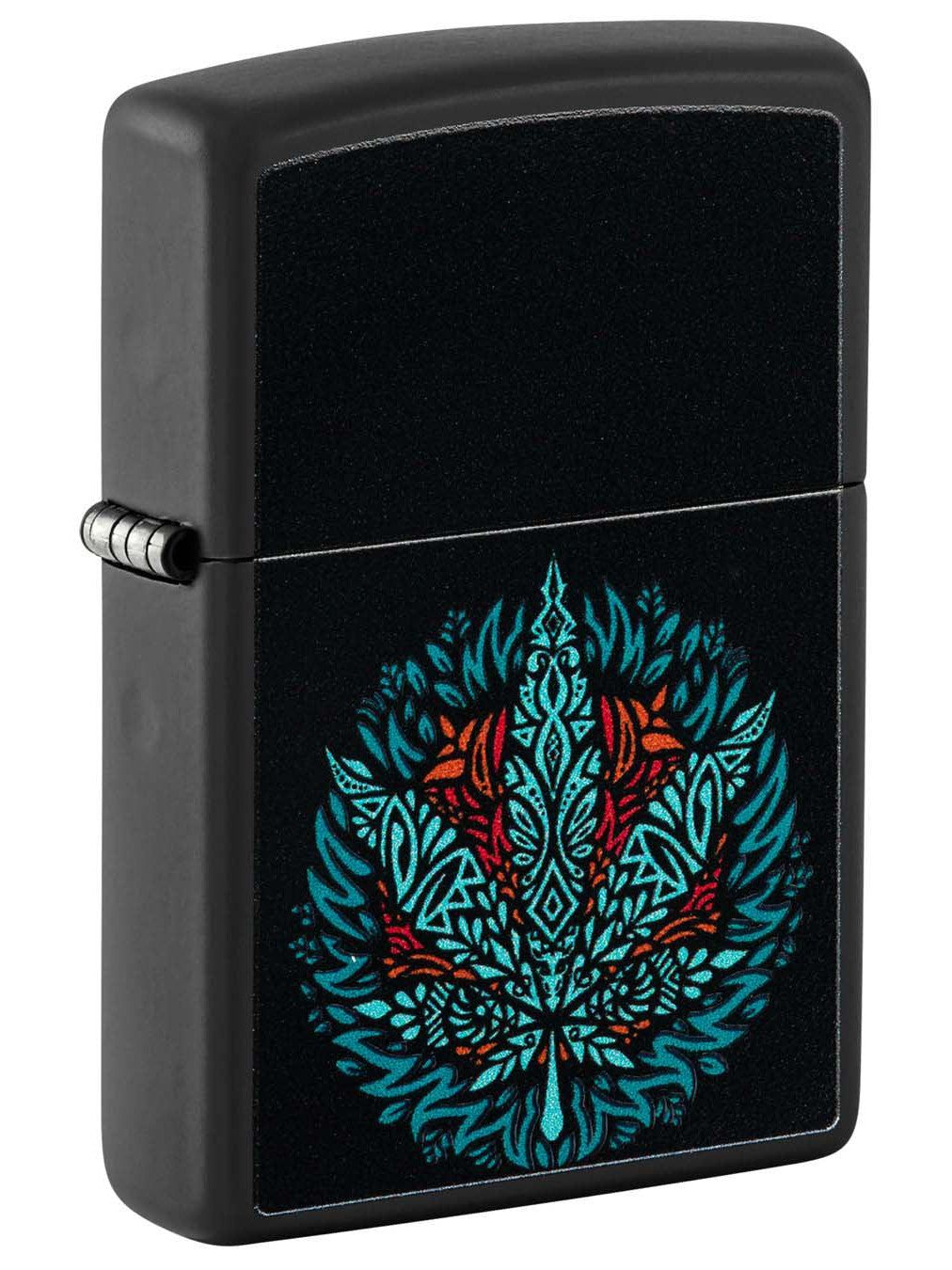 Zippo Lighter: Weed Leaf, Black Light - Black Matte 48535