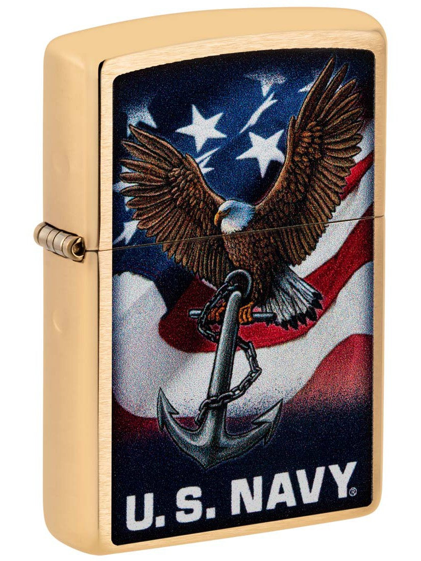 Zippo Lighter: U.S. Navy, Eagle and Anchor - Brushed Brass 48549