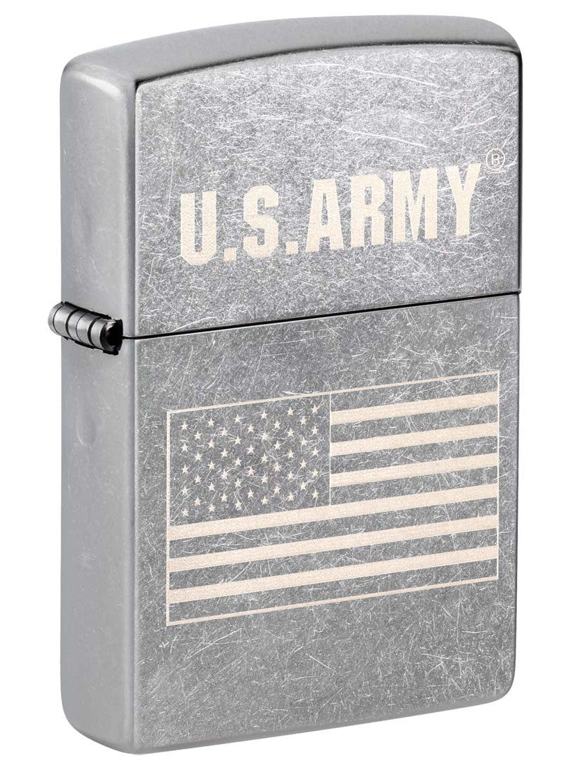Zippo Lighter: U.S. Army with American Flag, Engraved - Street Chrome 48557