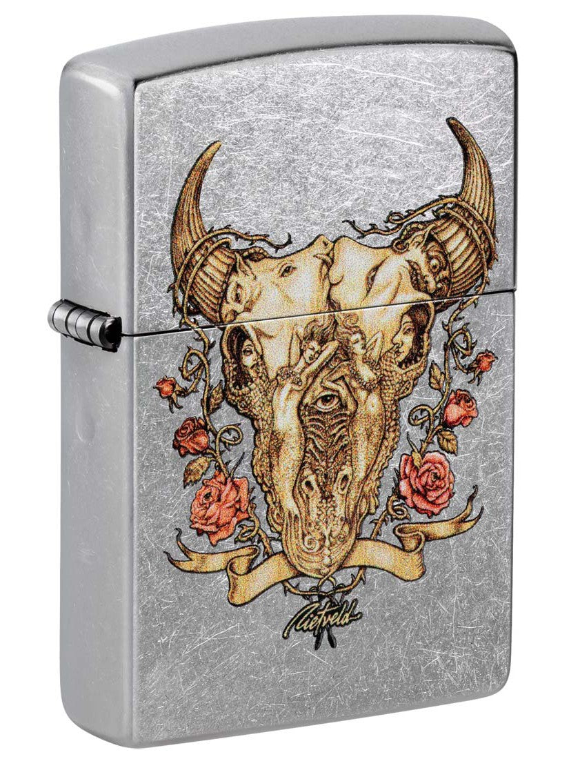 Zippo Lighter: Bull Skull by Rick Rietveld - Street Chrome 48559