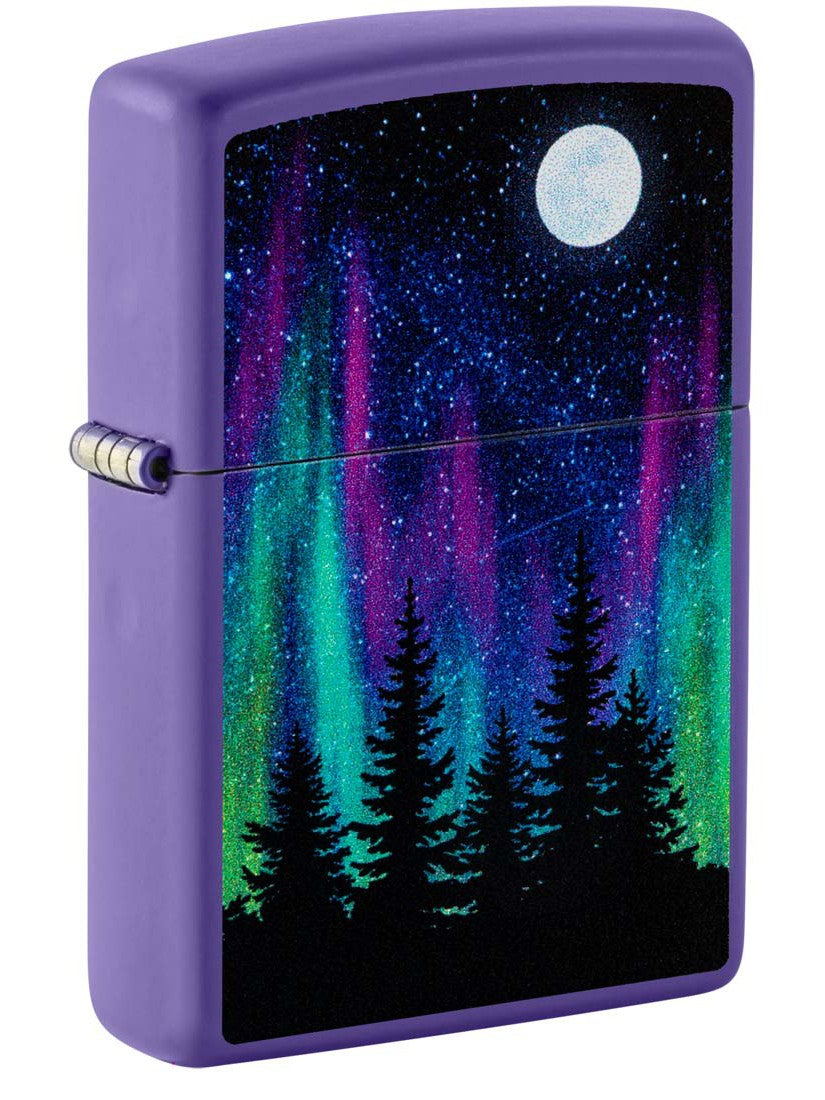Zippo Lighter: Northern Lights Design - Purple Matte 48565