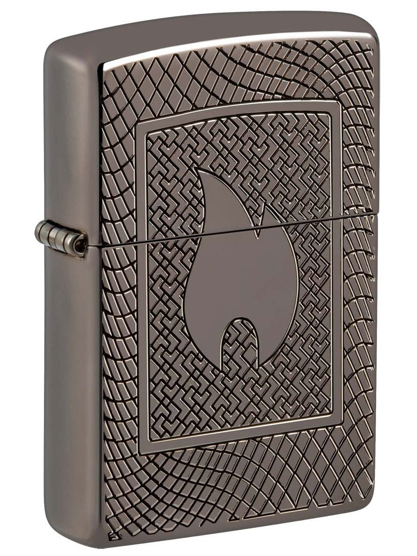 Zippo Lighter: Armor Engraved Flame Design - Black Ice 48569