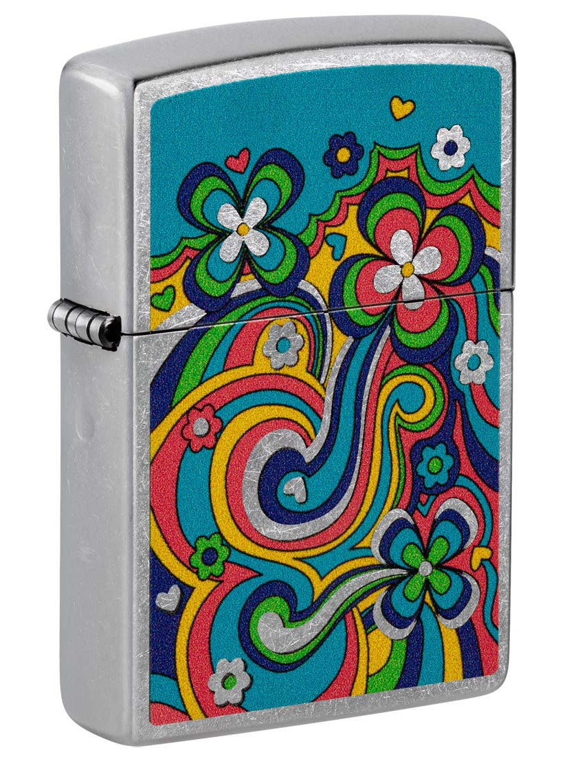 Zippo Lighter: Flower Power Design - Street Chrome 48579
