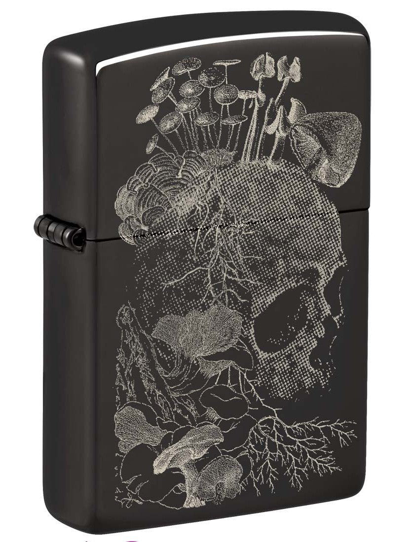 Zippo Lighter: Skull with Mushrooms - High Polish Black 48590