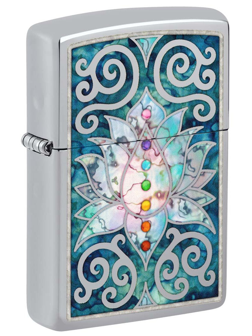 Zippo Lighter: Lotus Flower in Fusion - High Polish Chrome 48592