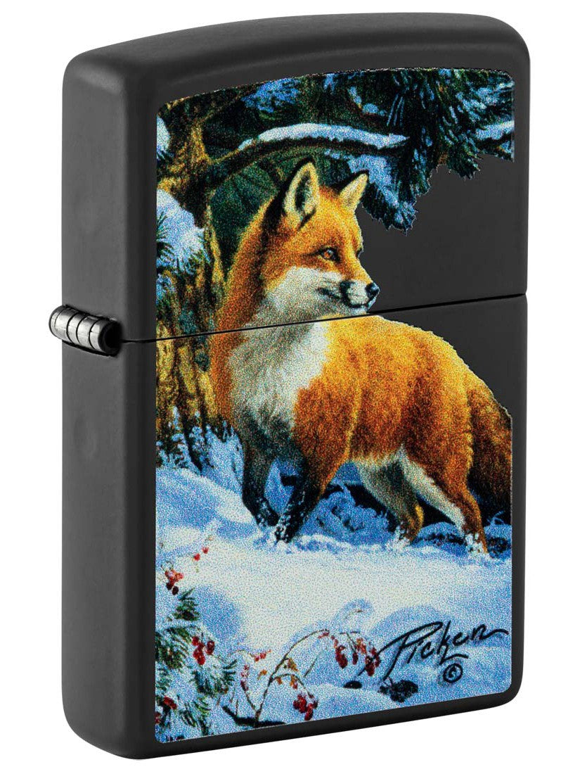 Zippo Lighter: Fox in Snow by Linda Picken - Black Matte 48596