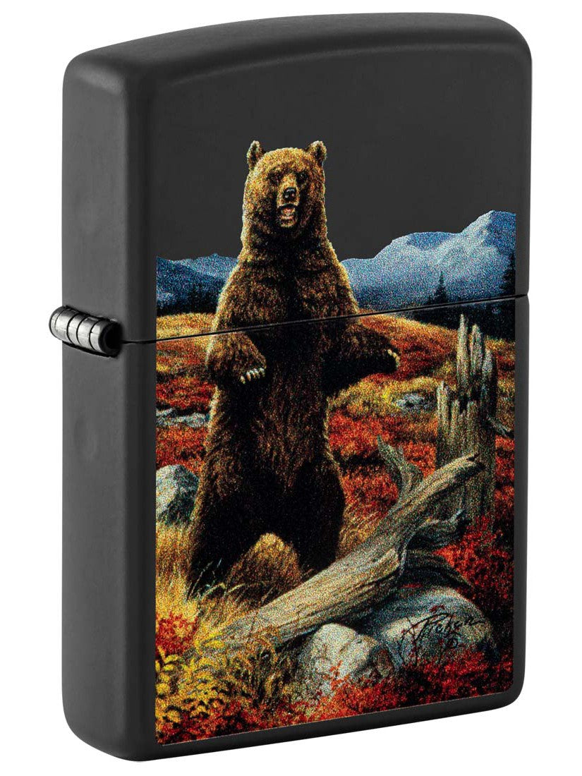 Zippo Lighter: Grizzly Bear by Linda Picken - Black Matte 48597