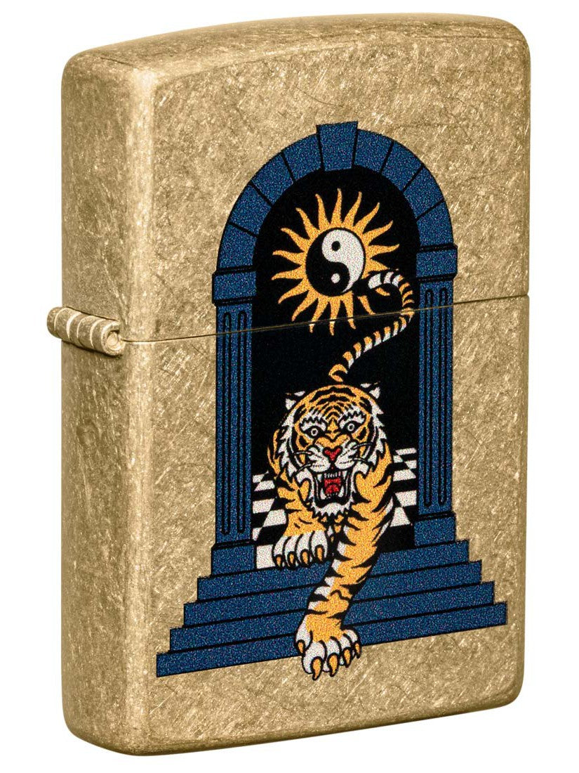 Zippo Lighter: Tiger Tattoo Design - Tumbled Brass 48613