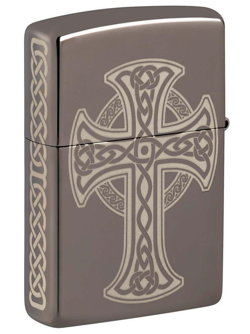 Zippo Lighter: Celtic Cross, Engraved - Black Ice 48614