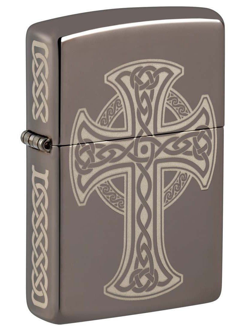 Zippo Lighter: Celtic Cross, Engraved - Black Ice 48614
