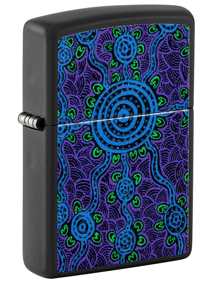 Zippo Lighter: Artwork by John Smith Gumbula, Black Light - Black Matte 48625