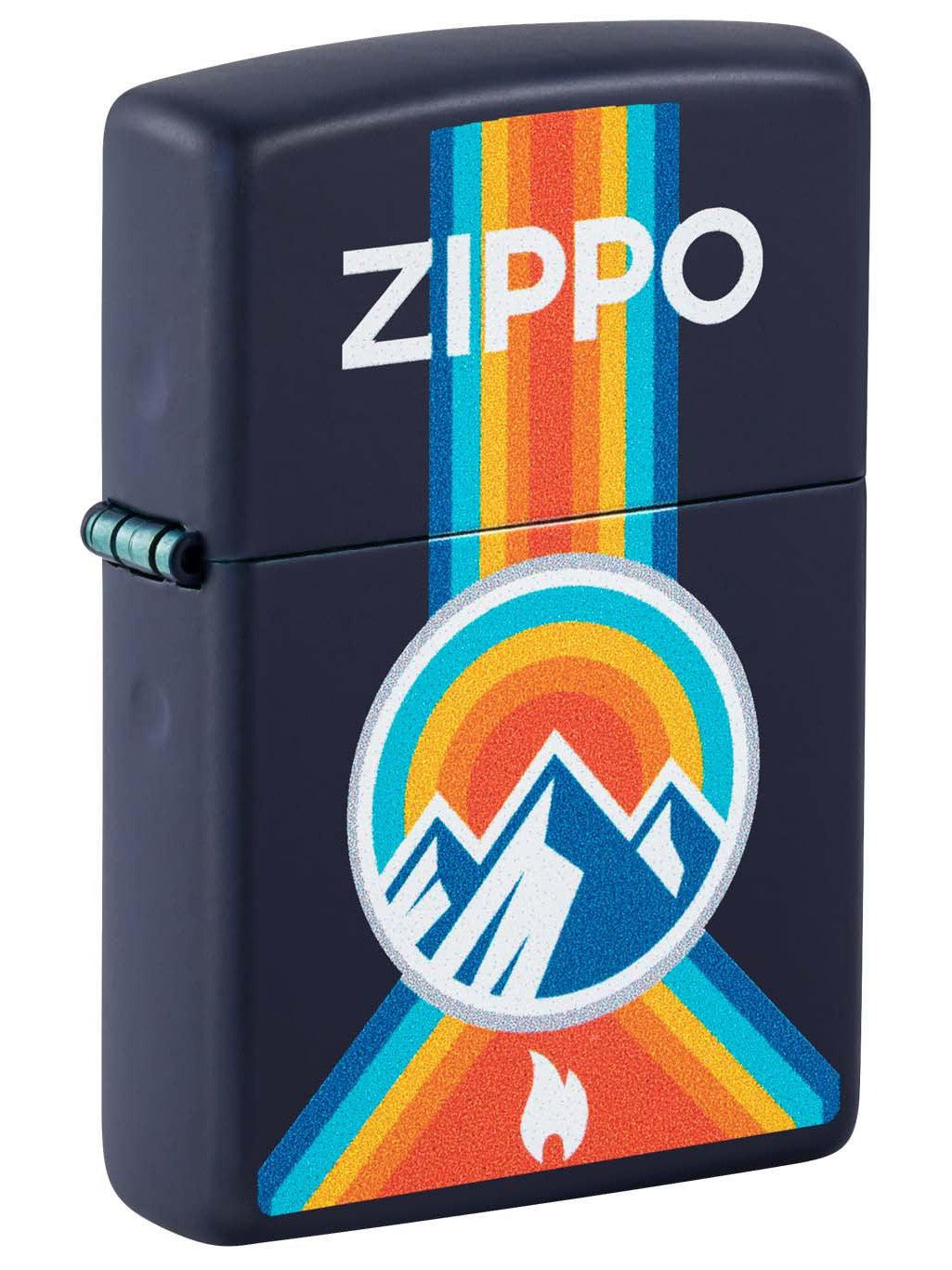 Zippo Lighter: Zippo Logo with Mountains - Navy Blue Matte 48639
