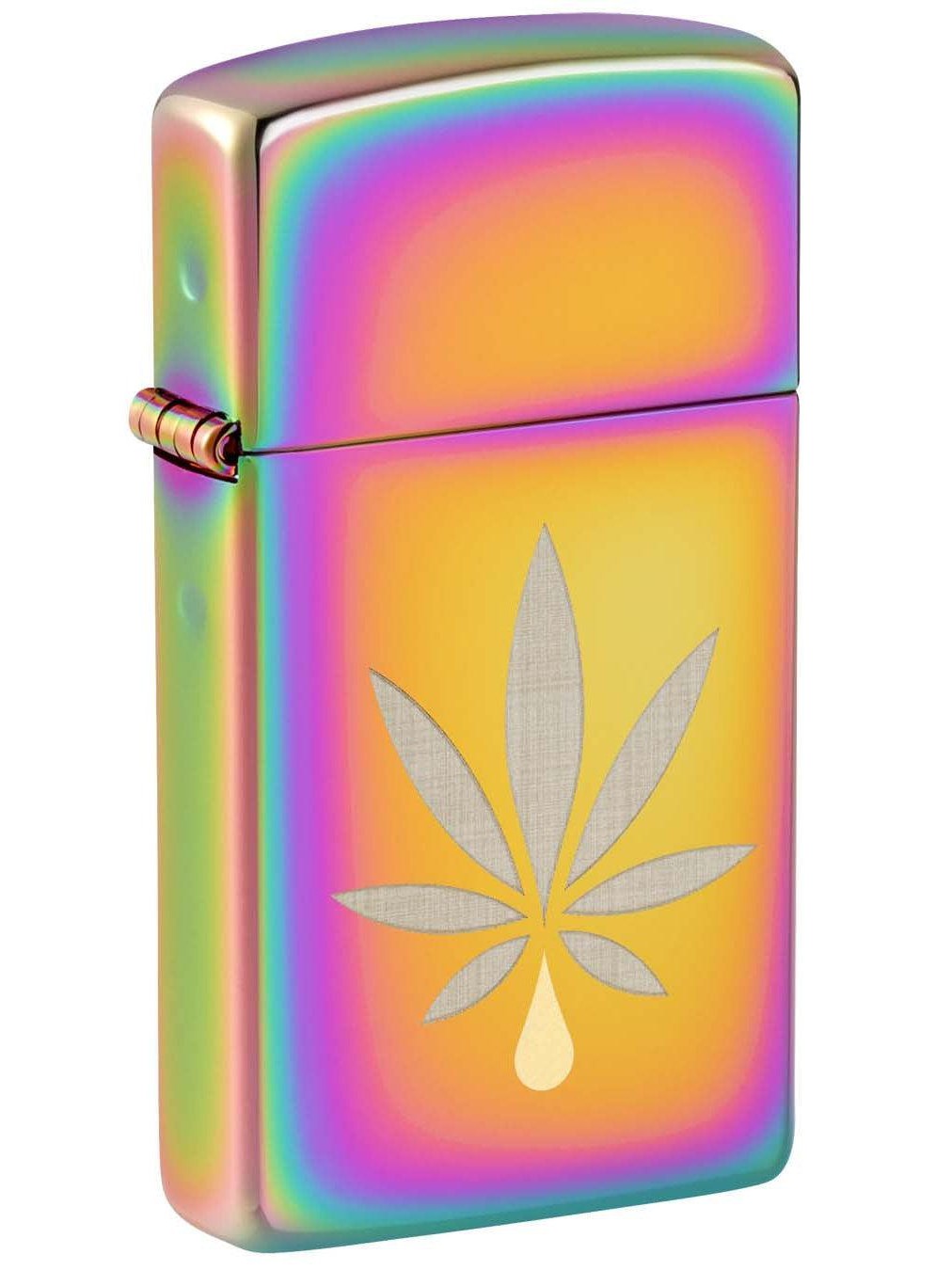 Zippo Lighter: Slim with Engraved Weed Leaf - Milti Color 48670