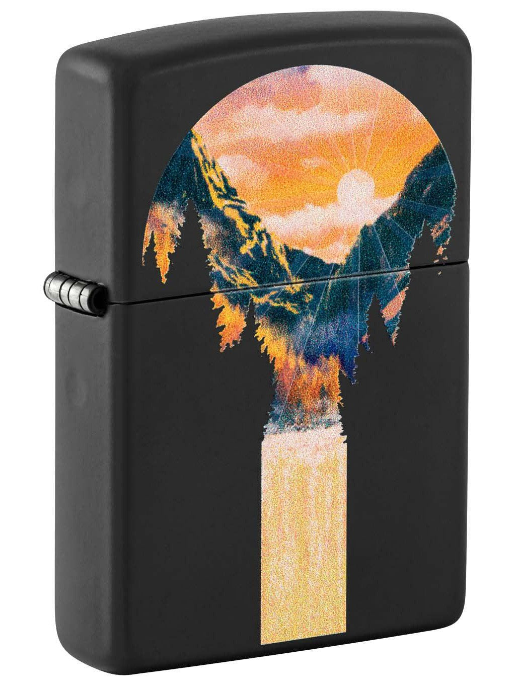 Zippo Lighter: Mountain Scene, Black Light - Black Matte 48676